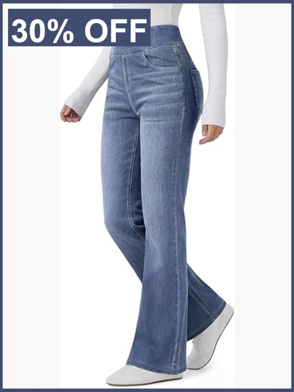 High Waisted Wide Leg Bootcut Jeans Stretchy Pull On Flare Denim Pants